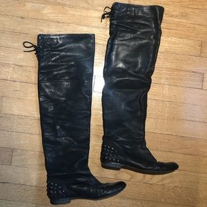 Black Leather Knee High Boots Size 37